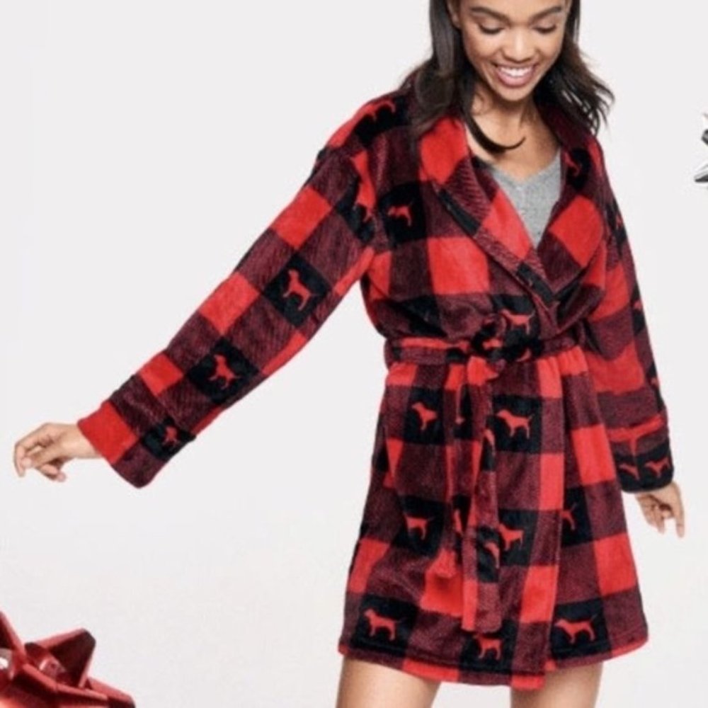 PINK Victoria's Secret Red Buffalo Plaid Robe XS